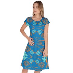 Floral Folk Damask Pattern Fantasy Flowers  Classic Short Sleeve Dress by Eskimos