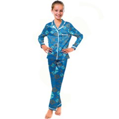 Floral Folk Damask Pattern Fantasy Flowers  Kid s Satin Long Sleeve Pajamas Set by Eskimos