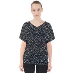 Pixel Grid Dark Black And White Pattern V-neck Dolman Drape Top by dflcprintsclothing