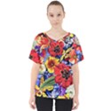 Flower Pattern V-Neck Dolman Drape Top View1