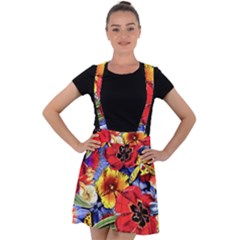 Flower Pattern Velvet Suspender Skater Skirt by CoshaArt