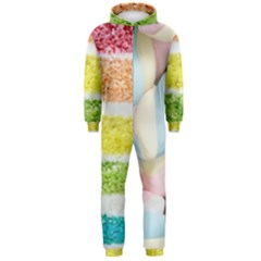 Rainbow-cake-layers Marshmallow-candy-texture Hooded Jumpsuit (men) by jellybeansanddinosaurs