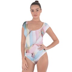 Rainbow-cake-layers Marshmallow-candy-texture Short Sleeve Leotard  by jellybeansanddinosaurs