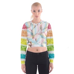 Rainbow-cake-layers Marshmallow-candy-texture Cropped Sweatshirt by jellybeansanddinosaurs