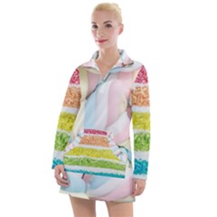 Rainbow-cake-layers Marshmallow-candy-texture Women s Long Sleeve Casual Dress by jellybeansanddinosaurs