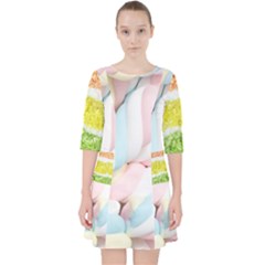 Rainbow-cake-layers Marshmallow-candy-texture Quarter Sleeve Pocket Dress by jellybeansanddinosaurs