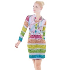 Rainbow-cake-layers Marshmallow-candy-texture Button Long Sleeve Dress by jellybeansanddinosaurs