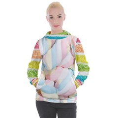 Rainbow-cake-layers Marshmallow-candy-texture Women s Hooded Pullover by jellybeansanddinosaurs