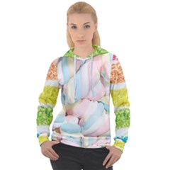 Rainbow-cake-layers Marshmallow-candy-texture Women s Overhead Hoodie by jellybeansanddinosaurs