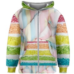 Rainbow-cake-layers Marshmallow-candy-texture Kids  Zipper Hoodie Without Drawstring by jellybeansanddinosaurs