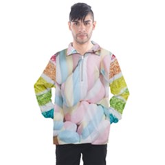 Rainbow-cake-layers Marshmallow-candy-texture Men s Half Zip Pullover by jellybeansanddinosaurs