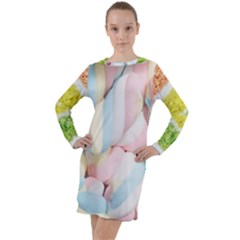 Rainbow-cake-layers Marshmallow-candy-texture Long Sleeve Hoodie Dress by jellybeansanddinosaurs