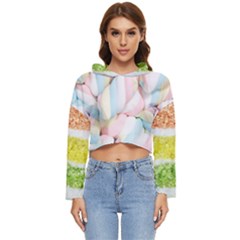 Rainbow-cake-layers Marshmallow-candy-texture Women s Lightweight Cropped Hoodie by jellybeansanddinosaurs