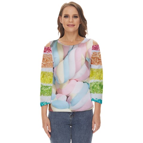 Rainbow-cake-layers Marshmallow-candy-texture Cut Out Wide Sleeve Top by jellybeansanddinosaurs