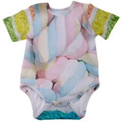 Rainbow-cake-layers Marshmallow-candy-texture Baby Short Sleeve Onesie Bodysuit by jellybeansanddinosaurs