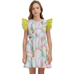 Rainbow-cake-layers Marshmallow-candy-texture Kids  Winged Sleeve Dress by jellybeansanddinosaurs