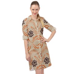 Folk Flowers Print Floral Pattern Ethnic Art Long Sleeve Mini Shirt Dress by Eskimos