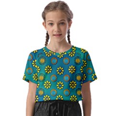 Yellow And Blue Proud Blooming Flowers Kids  Basic Tee by pepitasart