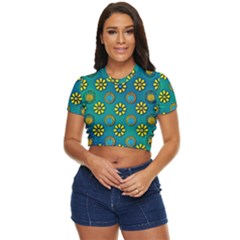 Yellow And Blue Proud Blooming Flowers Side Button Cropped Tee by pepitasart