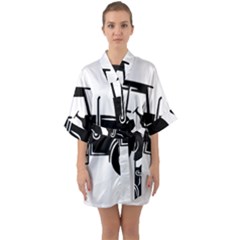 Black-farm-tractor-cut Half Sleeve Satin Kimono  by DinzDas