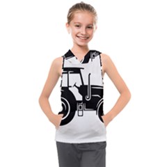 Black-farm-tractor-cut Kids  Sleeveless Hoodie by DinzDas