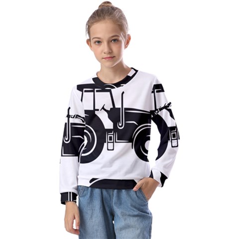 Black-farm-tractor-cut Kids  Long Sleeve Tee With Frill  by DinzDas