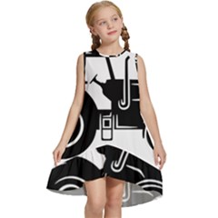 Black-farm-tractor-cut Kids  Frill Swing Dress by DinzDas