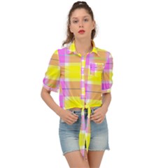 Pink Tartan-8 Tie Front Shirt  by tartantotartanspink