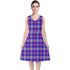 Tartan 2 V-neck Midi Sleeveless Dress  by tartantotartanspink