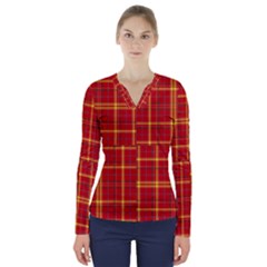 Tartan And Plaid 10 V-neck Long Sleeve Top by tartantotartansreddesign