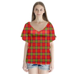 Tartan And Plaid 3 V-neck Flutter Sleeve Top by tartantotartansreddesign