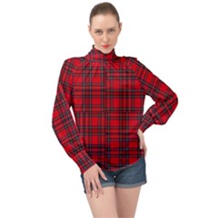 Royal Stewart Tartan High Neck Long Sleeve Chiffon Top by tartantotartansreddesign