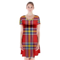 Tartan Pattern 40 Short Sleeve V-neck Flare Dress by tartantotartansreddesign