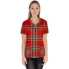 Tartan Pattern 40 Women s V-neck Scrub Top by tartantotartansreddesign