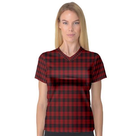 Tartan Red V-neck Sport Mesh Tee by tartantotartansallreddesigns