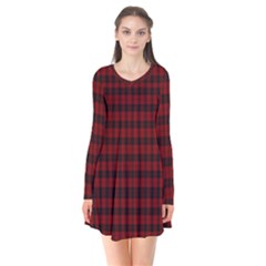 Tartan Red Long Sleeve V-neck Flare Dress by tartantotartansallreddesigns