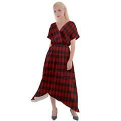 Tartan Red Cross Front Sharkbite Hem Maxi Dress by tartantotartansallreddesigns