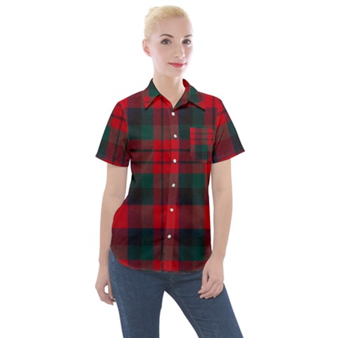 Macduff Modern Tartan Women s Short Sleeve Pocket Shirt by tartantotartansallreddesigns