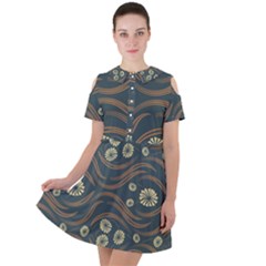 Folk Flowers Print Floral Pattern Ethnic Art Short Sleeve Shoulder Cut Out Dress  by Eskimos