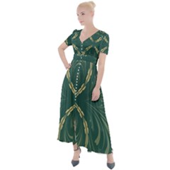 Floral Folk Damask Pattern Fantasy Flowers  Button Up Short Sleeve Maxi Dress by Eskimos