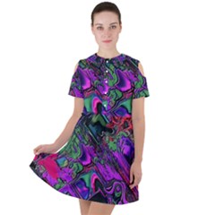 Neon Aquarium Short Sleeve Shoulder Cut Out Dress  by MRNStudios