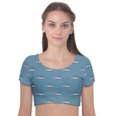 Cartoon Sketchy Helicopter Drawing Motif Pattern Velvet Short Sleeve Crop Top  by dflcprintsclothing