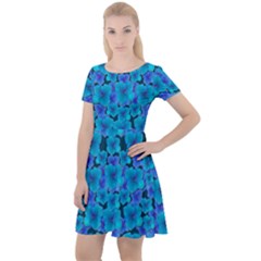 Blue In Bloom On Fauna A Joy For The Soul Decorative Cap Sleeve Velour Dress  by pepitasart