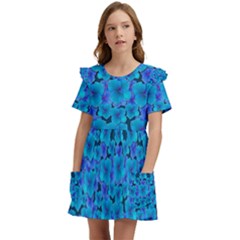 Blue In Bloom On Fauna A Joy For The Soul Decorative Kids  Frilly Sleeves Pocket Dress by pepitasart