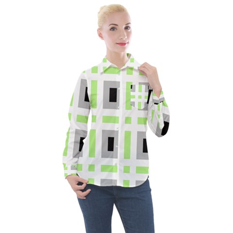 Agender Flag Plaid Women s Long Sleeve Pocket Shirt by WetdryvacsLair