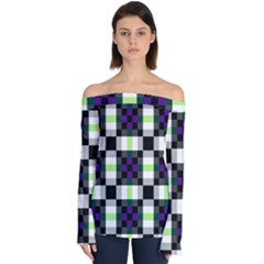 Agender Flag Plaid With Difference Off Shoulder Long Sleeve Top by WetdryvacsLair