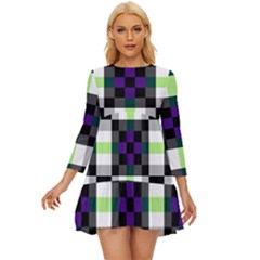 Agender Flag Plaid With Difference Long Sleeve Babydoll Dress by WetdryvacsLair