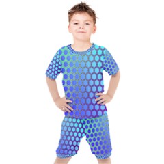 Hex Circle Points Vaporwave Three Kids  Tee And Shorts Set by WetdryvacsLair