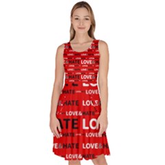 Love And Hate Typographic Design Pattern Knee Length Skater Dress With Pockets by dflcprintsclothing