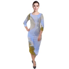 Triple Vision Quarter Sleeve Midi Velour Bodycon Dress by thedaffodilstore